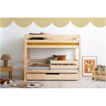 Pat pentru copii în culoare naturală supraetajat/cu extensie suplimentară cu spațiu de depozitare cu somieră 80x200 cm CLPB – Adeko