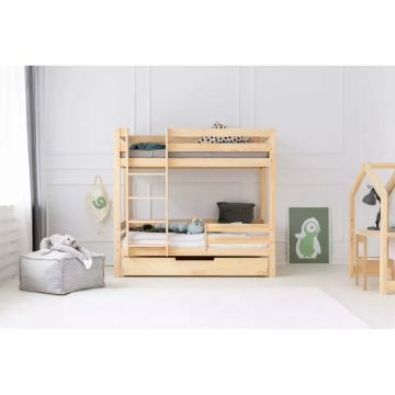 Pat pentru copii în culoare naturală supraetajat/cu extensie suplimentară cu spațiu de depozitare cu somieră 80x200 cm CLPBN – Adeko
