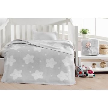 Patura bebelusi, Star - Light Grey, Dolce Bonita Home, 75% BUMBAC/15% ACRIL/10% POLIESTER