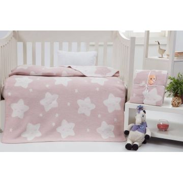 Patura bebelusi, Star - Light Pink, Dolce Bonita Home, 75% BUMBAC/15% ACRIL/10% POLIESTER