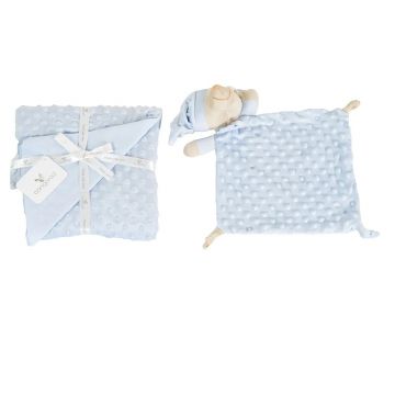 Patura cu jucarie pentru bebelusi Cangaroo Bennie 75 x 100 cm Albastra
