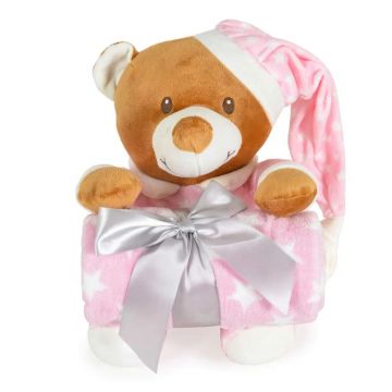 Paturica pentru bebelusi Cangaroo 90 x 75 cm Addie Bear Roz Paturica pentru bebelusi Cangaroo 90 x 75 cm Addie Bear Roz