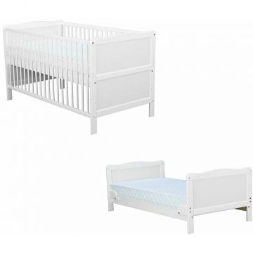 Patut din Lemn pentru Bebe si Junior Nadia Transformabil 140x70cm Alb