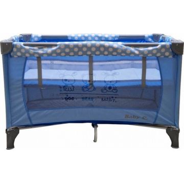 Patut pentru copii Baby Care PRO FMG Albastru 120x60 cm, Pliabil, 2 Niveluri de inaltime, Cu geanta transport inclusa, Plasa insecte