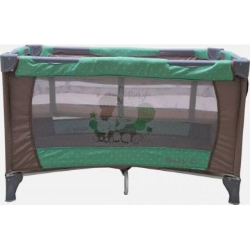 Patut pentru copii Baby Care PRO FMG Maro Verde 120x60 cm, Pliabil, 2 Niveluri de inaltime, Cu geanta transport inclusa, Plasa insecte
