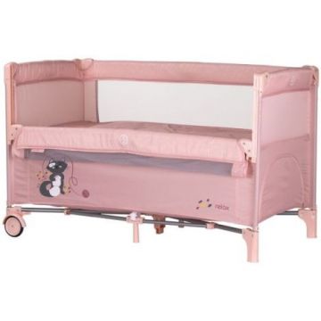 Patut pliabil Chipolino Relax pink marshmallow cu laterala culisanta Patut pliabil Chipolino Relax pink marshmallow cu laterala culisanta