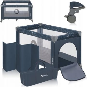 Patut pliabil, Lionelo, Stefi, Cu un nivel, Cu intrare laterala cu fermoar, 2 roti, 120x60 cm, Conform cu standardul european de securitate EN 716, Albastru