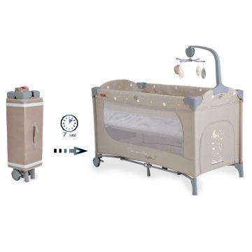Patut pliabil pentru copii cu 2 nivele,usa acces cu fermoar,buzunar accesorii,saltea pliabila,carusel muzical si geanta transport incluse Cangaroo Once Upon a Time L2 Beige