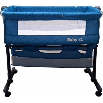 Patut transformabil in balansoar Baby Care Co-Sleeper Albastru Turquoise Cu plasa insecte si cosulet depozitare, 4 roti cu frana, Dimensiuni 85X95X50 cm, Saltea inclusa, Cadru aluminiu