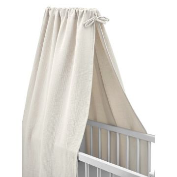 Baldachin cu suport metalic, Qmini, Pentru patut, leagan, Din muselina dubla 145x200 cm, Material certificat Oeko Tex Standard 100, Cream