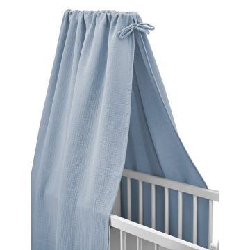 Baldachin, Qmini, Pentru patut, leagan, Din muselina dubla 145x200 cm, Material certificat Oeko Tex Standard 100, Jeans