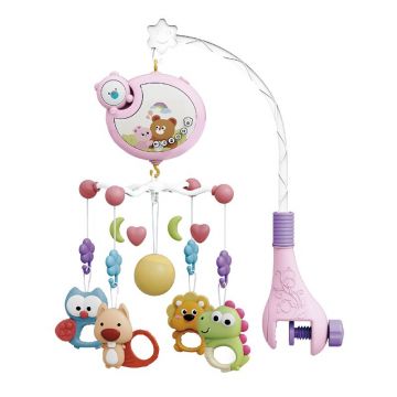 Carusel muzical pentru patut, Bebe Stars, Cu ursuleti si proiector de stele, Pink