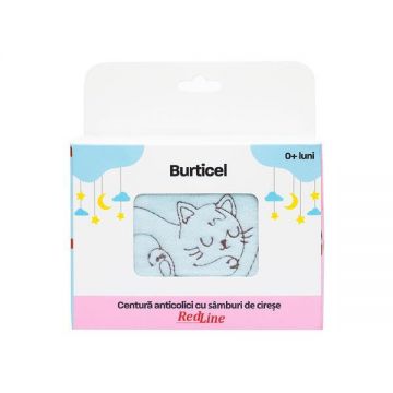 Centura anticolici cu samburi de cirese RedLine Burticel, utilizare versatila cald sau rece, saculet detasabil cu samburi de cirese 100% naturali, Bleu