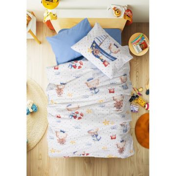 Lenjerie de pat pentru copii albă/albastră din bumbac ranforcé pentru pătuț cu cearceaf inclus/cu 4 piese 100x150 cm Seaman – Mijolnir
