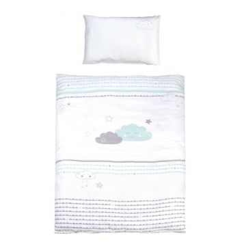 Lenjerie de pat pentru copii albă din bumbac pentru pătuț 100x135 cm Happy Cloud – Roba