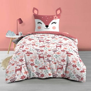 Lenjerie de pat pentru copii albă/roz din bumbac pentru pat de o persoană 140x200 cm Bichette – douceur d'intérieur
