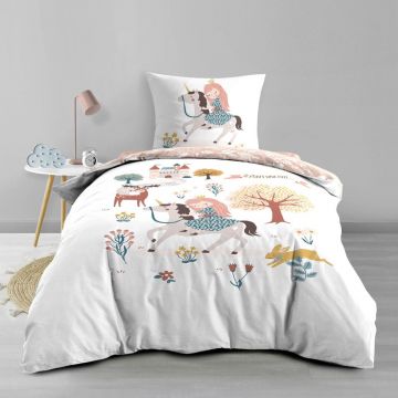 Lenjerie de pat pentru copii albă/roz din bumbac pentru pat de o persoană 140x200 cm Lilibelle – douceur d'intérieur