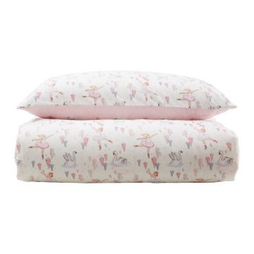Lenjerie de pat pentru copii albă/roz din bumbac pentru pat dublu 200x200 cm Ballerina – Belle & Boo