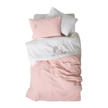 Lenjerie de pat pentru copii albă-roz din bumbac pentru pătuț cu cearceaf inclus, cu 4 piese 100x150 cm Bonic – Mijolnir