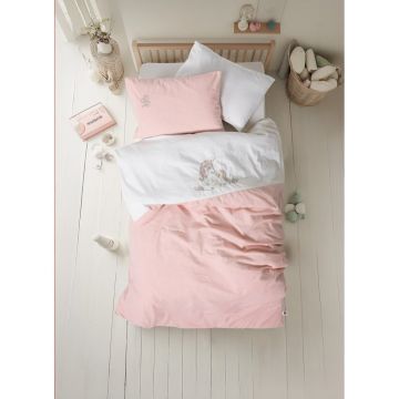Lenjerie de pat pentru copii albă/roz din bumbac pentru pătuț cu cearceaf inclus/cu 4 piese 100x150 cm Bonic – Mijolnir