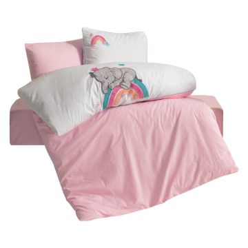 Lenjerie de pat pentru copii albă-roz din bumbac pentru pătuț cu cearceaf inclus, cu 4 piese 100x150 cm Lucky – Mijolnir
