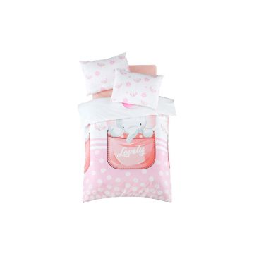 Lenjerie de pat pentru copii albă/roz din bumbac ranforcé pentru pătuț cu cearceaf inclus/cu 4 piese 100x150 cm Lovely – Mijolnir