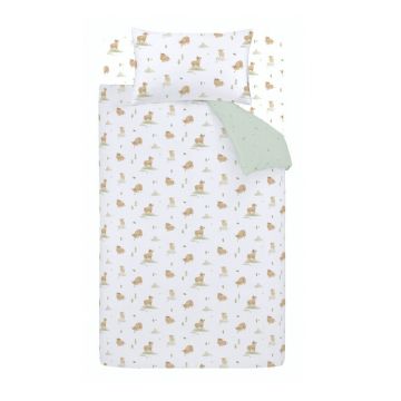 Lenjerie de pat pentru copii albă/verde din bumbac pentru pat de o persoană 135x200 cm Mini Moo Cow – Bianca