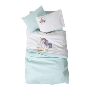 Lenjerie de pat pentru copii albă/verde-mentă din bumbac pentru pătuț cu cearceaf inclus, cu 4 piese 100x150 cm Dolly – Mijolnir