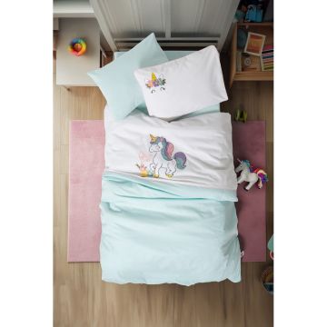 Lenjerie de pat pentru copii albă/verde-mentă din bumbac pentru pătuț cu cearceaf inclus/cu 4 piese 100x150 cm Dolly – Mijolnir