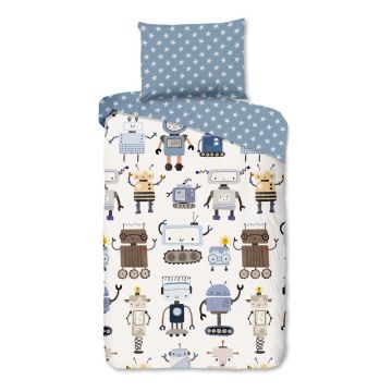 Lenjerie de pat pentru copii albastră/bej din bumbac pentru pat de o persoană 140x200 cm Robo – Good Morning
