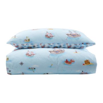Lenjerie de pat pentru copii albastră din bumbac pentru pat de o persoană 135x200 cm Pirates – Belle & Boo