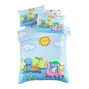 Lenjerie de pat pentru copii albastră din bumbac ranforcé pentru pătuț cu cearceaf inclus, cu 4 piese 100x150 cm – Mijolnir