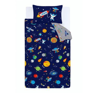 Lenjerie de pat pentru copii albastră/gri pentru pat dublu 200x200 cm Lost In Space – Catherine Lansfield