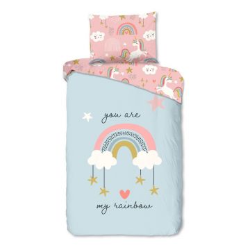 Lenjerie de pat pentru copii albastră/roz din bumbac pentru pat de o persoană 140x200 cm Suus – Good Morning