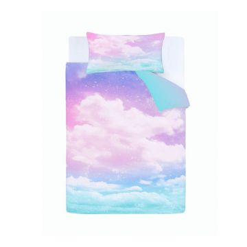 Lenjerie de pat pentru copii albastră/roz pentru pat dublu 200x200 cm Ombre Rainbow Clouds – Catherine Lansfield