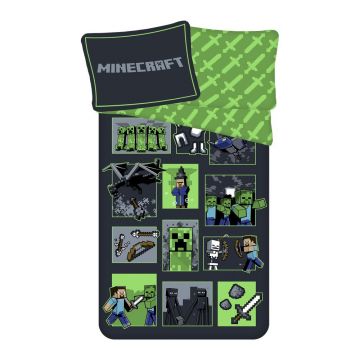 Lenjerie de pat pentru copii din bumbac pentru pat de o persoană 140x200 cm Minecraft Survival Mode – Jerry Fabrics