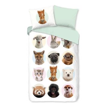 Lenjerie de pat pentru copii din bumbac pentru pat de o persoană/extinsă 140x220 cm Young Animals – Good Morning