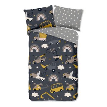 Lenjerie de pat pentru copii gri din bumbac pentru pat de o persoană 140x200 cm Rush – Good Morning