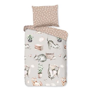 Lenjerie de pat pentru copii gri/maro din bumbac pentru pătuț 120x150 cm Catlife – Good Morning