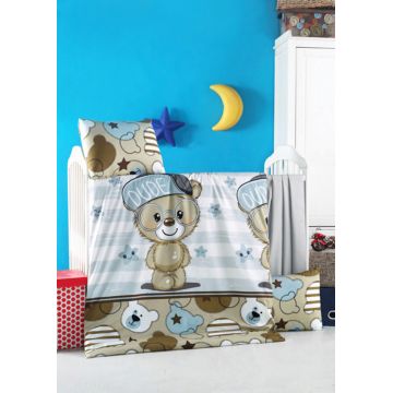 Lenjerie de pat pentru copii, L'essentiel Maison, Bear, Brown / White / Blue Lenjerie de pat pentru copii, L'essentiel Maison, Bear, Brown / White / Blue
