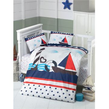 Lenjerie de pat pentru copii, L'essentiel Maison, Dümen, Alb / Albastru închis / Roșu / Gri Lenjerie de pat pentru copii, L'essentiel Maison, Dümen, Alb / Albastru închis / Roșu / Gri