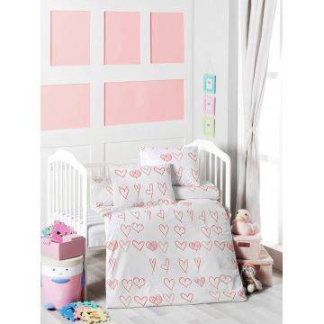 Lenjerie de pat pentru copii, L'essentiel Maison, Hearts, Alb/Rosu Lenjerie de pat pentru copii, L'essentiel Maison, Hearts, Alb/Rosu
