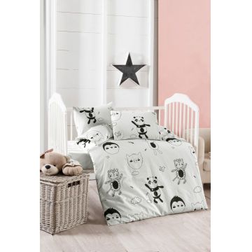 Lenjerie de pat pentru copii, L'essentiel Maison, Panda, Alb/Negru Lenjerie de pat pentru copii, L'essentiel Maison, Panda, Alb/Negru