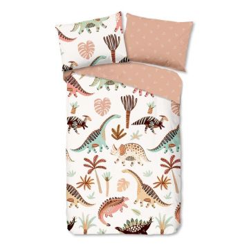 Lenjerie de pat pentru copii maro/bej din bumbac pentru pat de o persoană 140x200 cm Dino – Good Morning