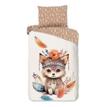 Lenjerie de pat pentru copii maro/bej din bumbac pentru pat de o persoană 140x200 cm Hay – Good Morning