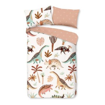 Lenjerie de pat pentru copii maro/bej din bumbac pentru pătuț 100x135 cm Dino – Good Morning