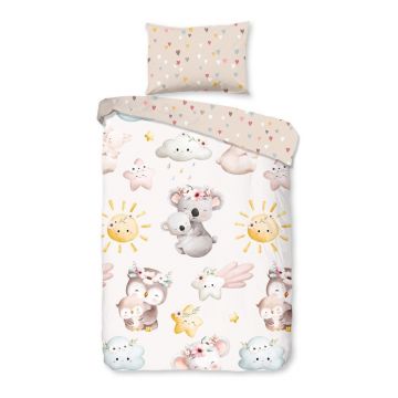 Lenjerie de pat pentru copii maro/bej din bumbac pentru pătuț 100x135 cm Hugs – Good Morning