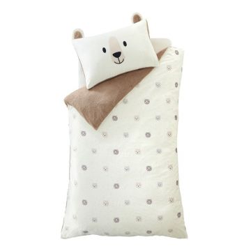 Lenjerie de pat pentru copii maro/crem din micropluș/cocolino pentru pat de o persoană 135x200 cm Cosy Bear – Catherine Lansfield