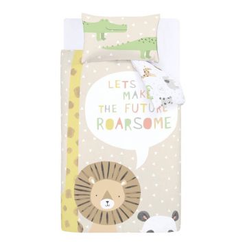 Lenjerie de pat pentru copii maro deschis pentru pătuț 120x150 cm Roarsome Animals – Catherine Lansfield