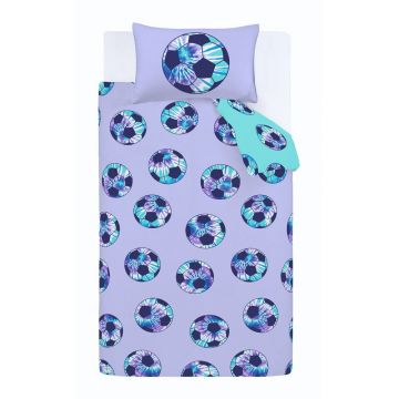 Lenjerie de pat pentru copii mov/turcoaz pentru pat dublu 200x200 cm Tie Dye Football – Catherine Lansfield